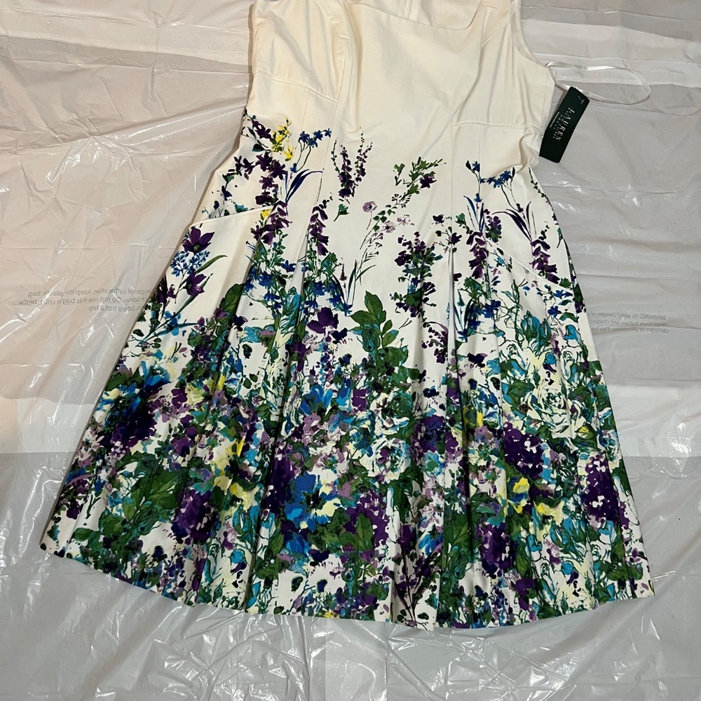 NWT Lauren Ralph Lauren Women’s Floral Fit & Flare Dress White Multi Size 14 - Picture 9 of 15